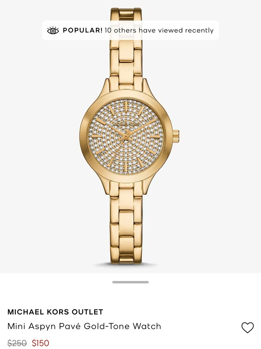 Michael Kors Gold Mini Aspyn Pavé Gold-Tone Watch